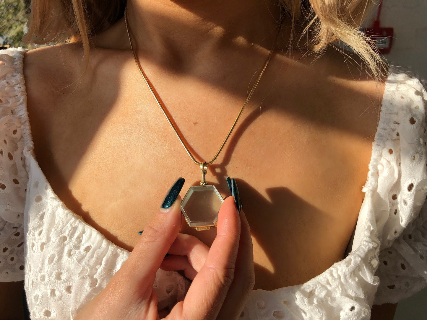 Crystals necklace holder hexagon gold locket for birthstones and keepsakes, choose your size, gold shaker locket, gift for her add your gem
