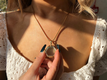 Crystals necklace holder hexagon gold locket for birthstones and keepsakes, choose your size, gold shaker locket, gift for her add your gem
