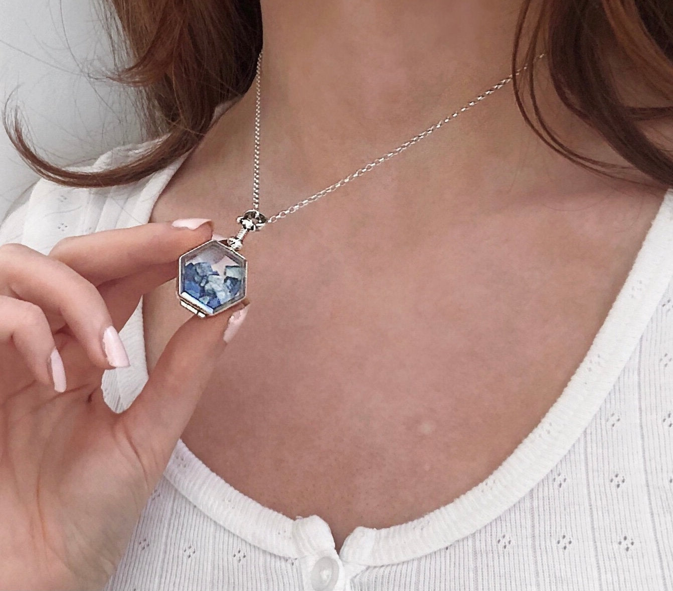 Crystals necklace holder hexagon gold locket for birthstones and keepsakes, choose your size, gold shaker locket, gift for her add your gem
