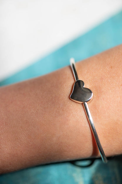 Love Heart Bracelet Bangle Gold Love Heart gift for her Gold Bangle Bracelet Solid Heart I love you Bangle Birthday Gift for daughter her