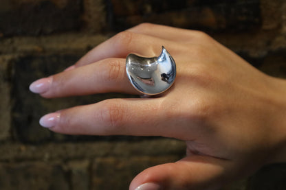 statement solid silver ring, heavy silver ring, adjustable wave ring, 60th birthday gift for her, silver gift for mom, modern wave ring