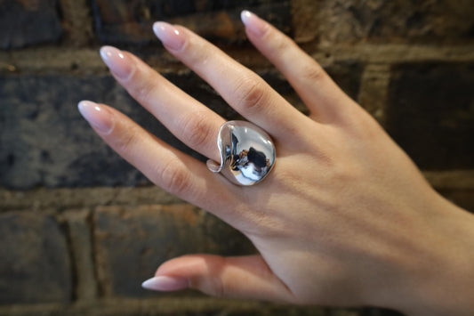statement solid silver ring, heavy silver ring, adjustable wave ring, 60th birthday gift for her, silver gift for mom, modern wave ring