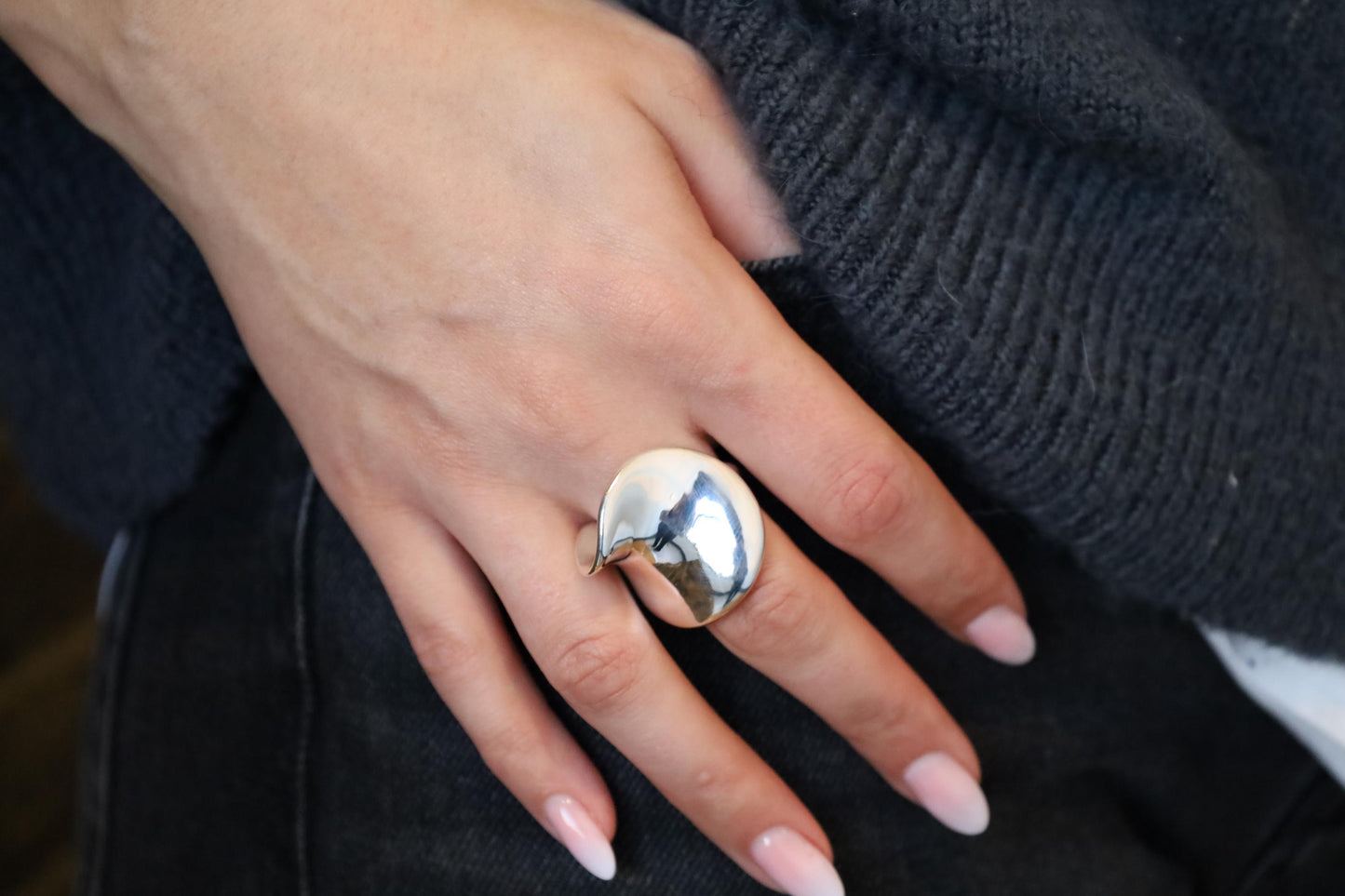 statement solid silver ring, heavy silver ring, adjustable wave ring, 60th birthday gift for her, silver gift for mom, modern wave ring