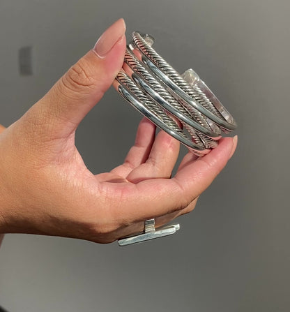 Six Lanes Sterling Silver Cuff Bracelet Bangle