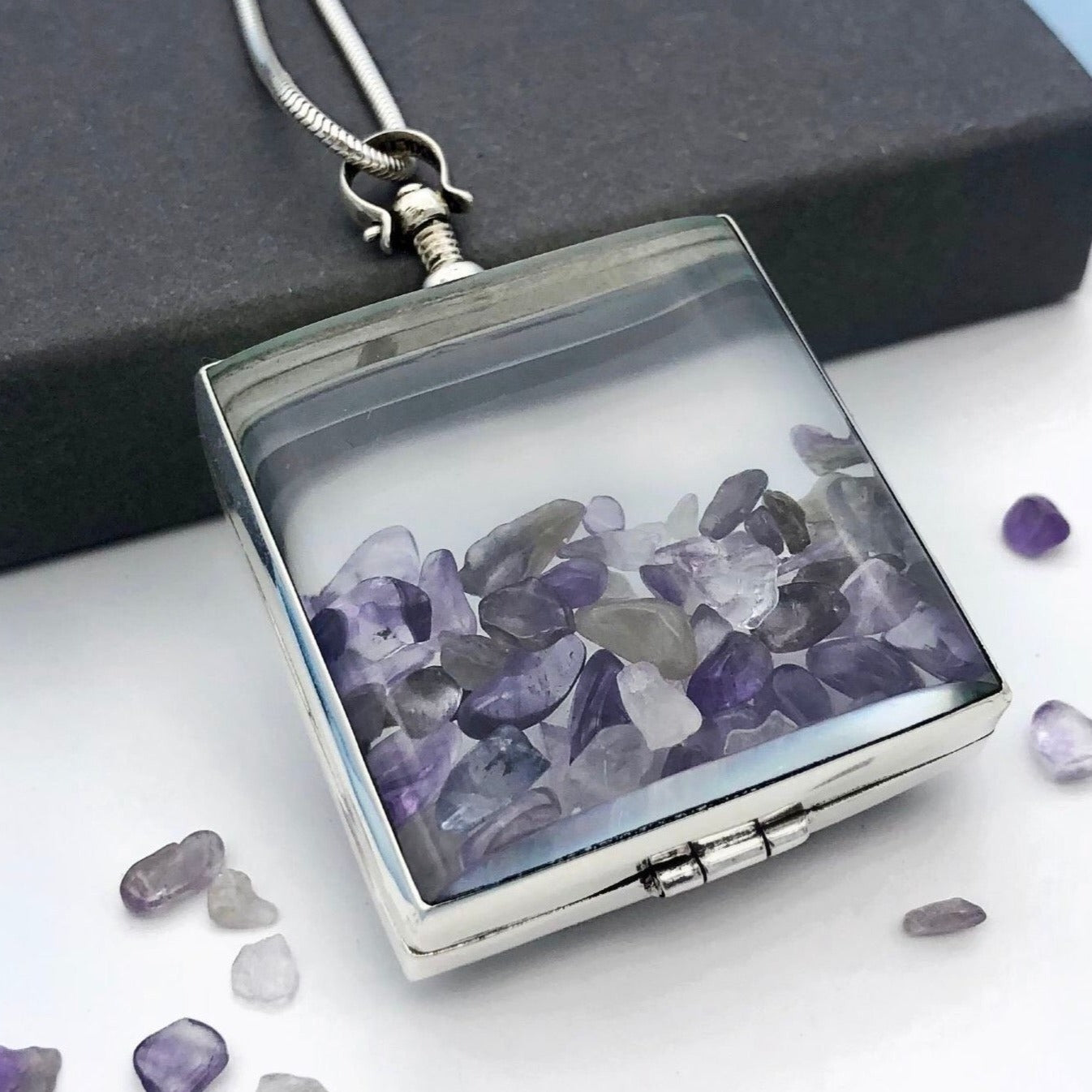large deep square locket for crystals and birthstones