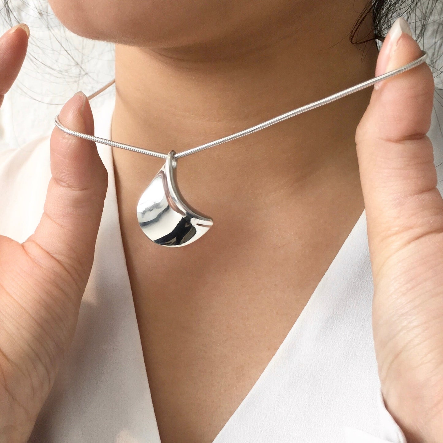 Crescent Moon Sterling Silver Pendant