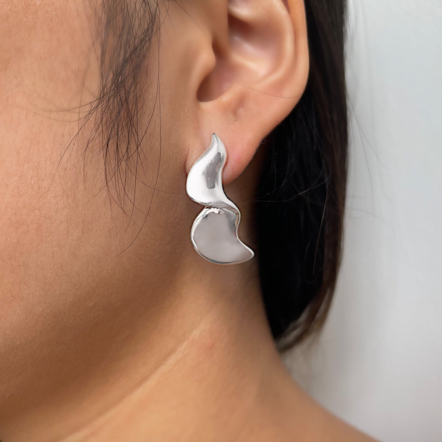 Folded 3/4 Moon Sterling Silver Stud Earrings