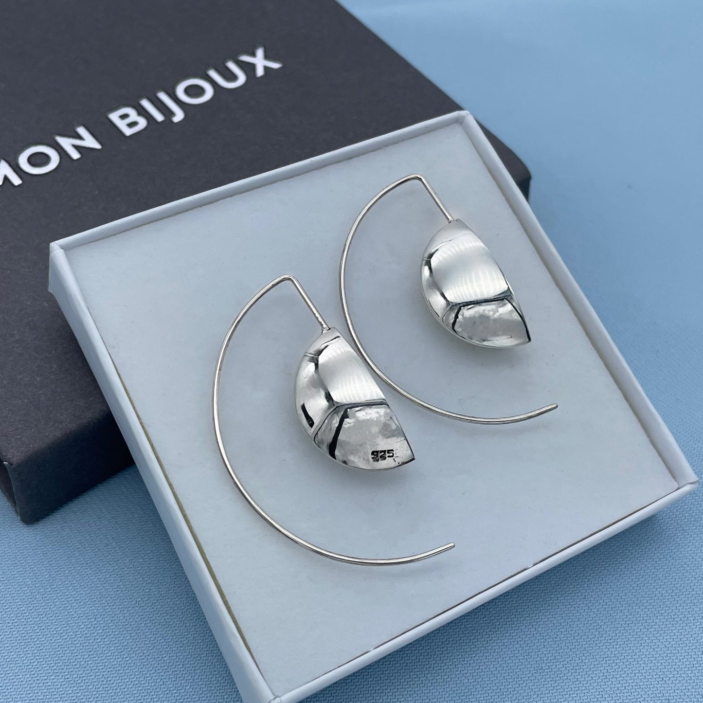 Half Moon Sterling Silver Thread Earrings