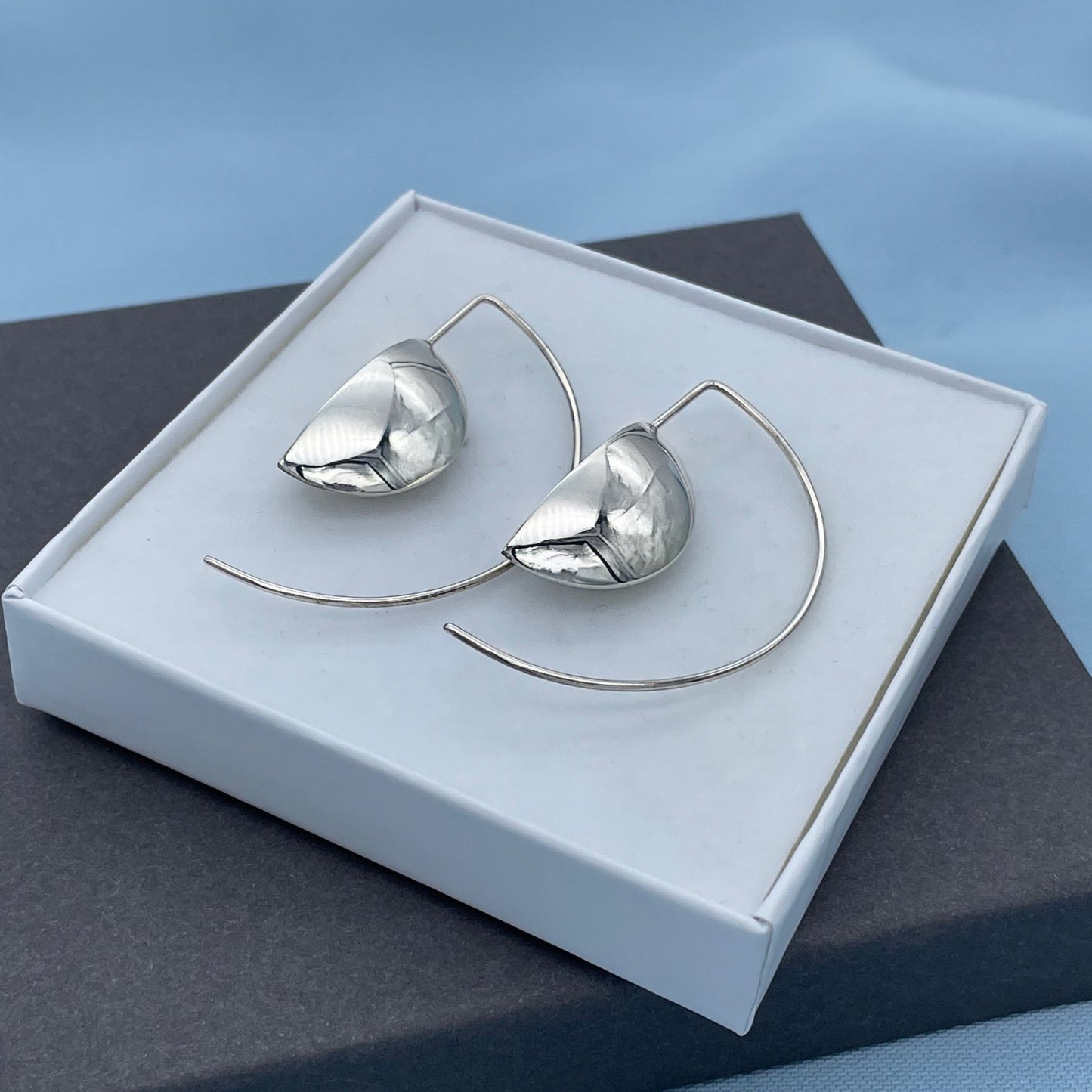 Half Moon Sterling Silver Thread Earrings