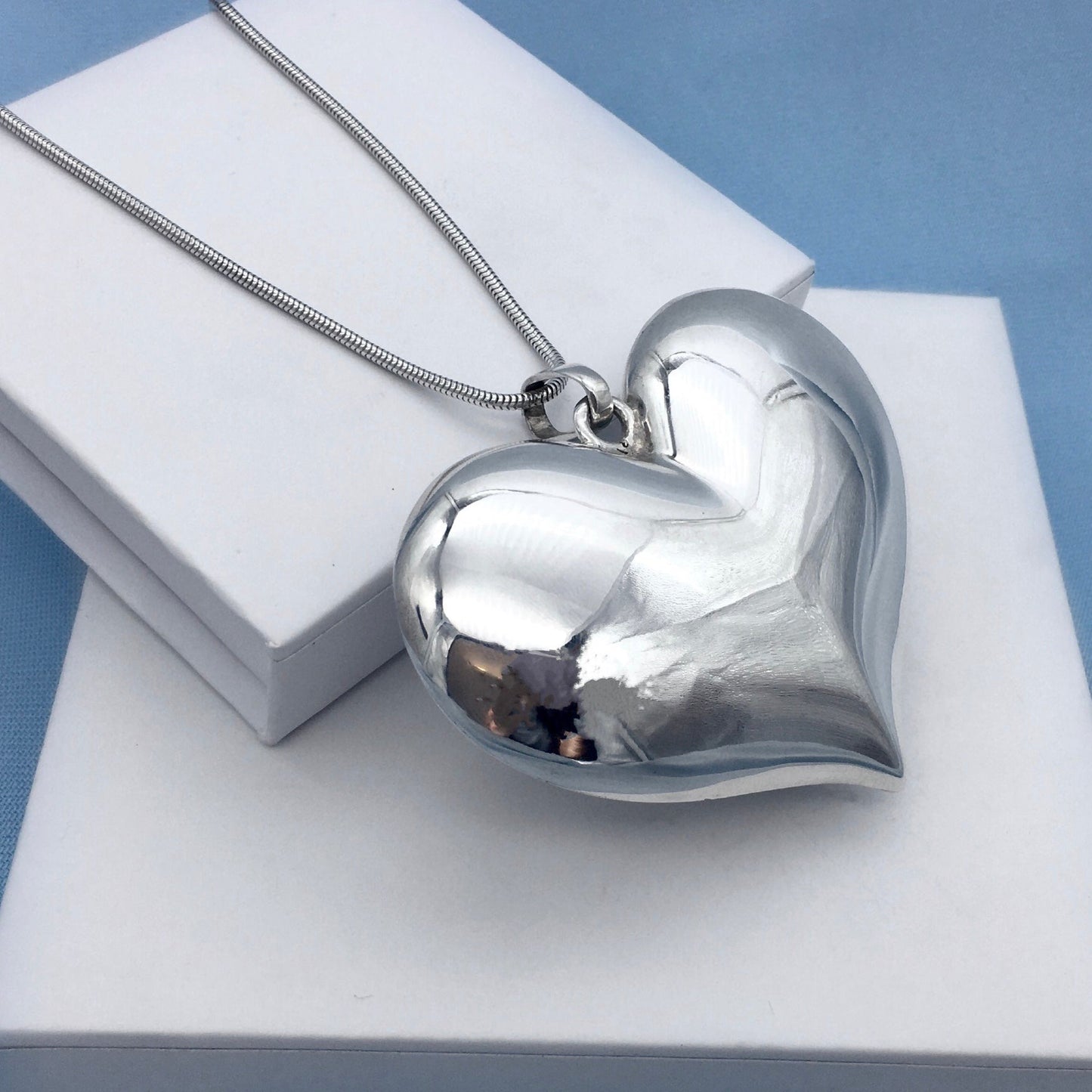 Large Puffy Love Heart Sterling Silver Pendant