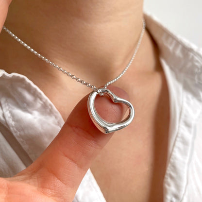 Large Open Heart Solid Silver Pendant