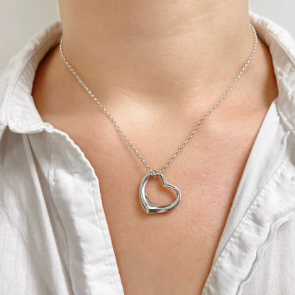 Large Open Heart Solid Silver Pendant