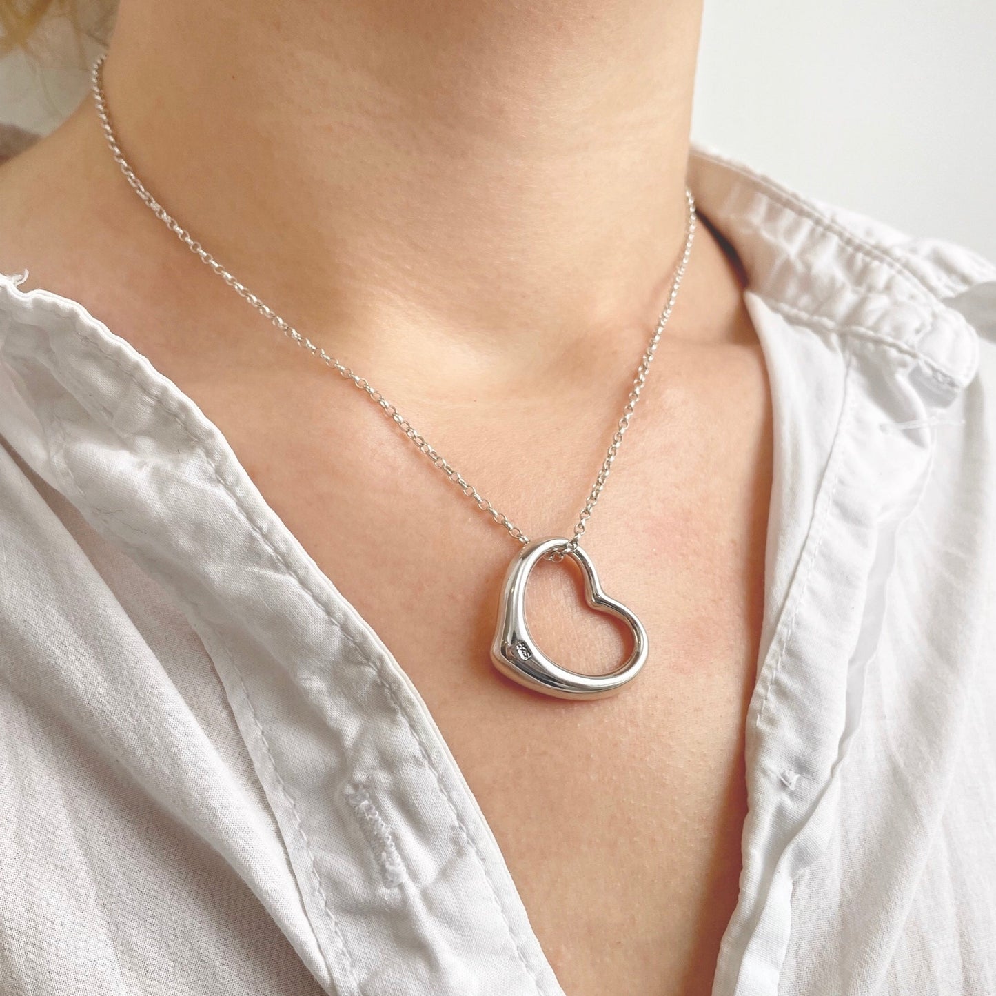 Large Open Heart Solid Silver Pendant