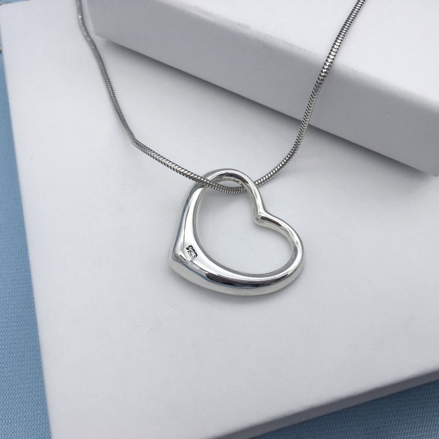 Large Open Heart Solid Silver Pendant