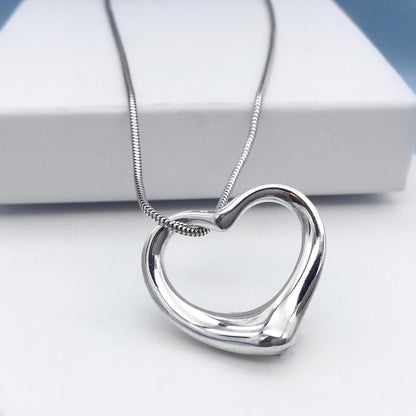 Large Open Heart Solid Silver Pendant