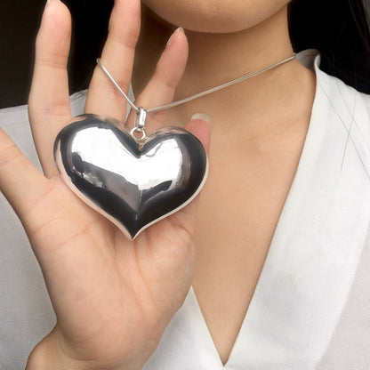 Large Puffy Love Heart Sterling Silver Pendant