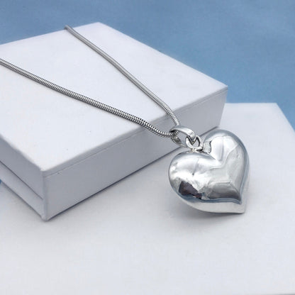 Love Heart Puffy Sterling Silver Pendant