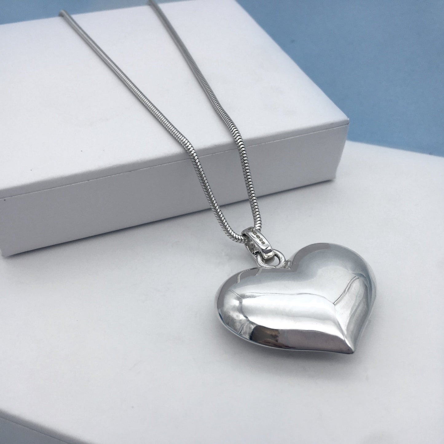 Love Heart Puffy Sterling Silver Pendant