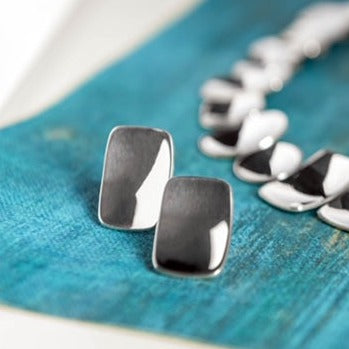 Rectangle Shield Shapes Sterling Silver Stud Handmade Earrings - Mon Bijoux - Mon Bijoux