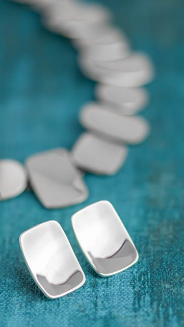Rectangle Shield Shapes Sterling Silver Stud Handmade Earrings - Mon Bijoux - Mon Bijoux