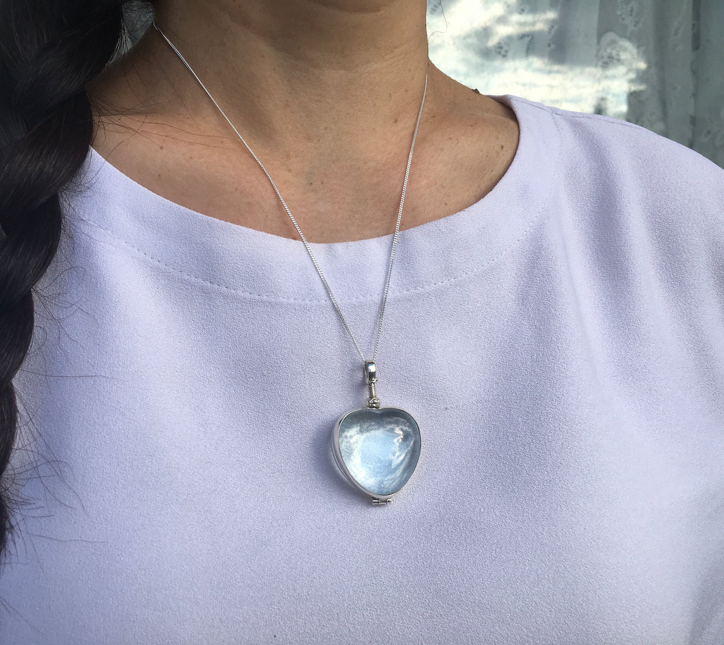 Silver Glass Photo Romantic Heart Locket Both Casual and Formal