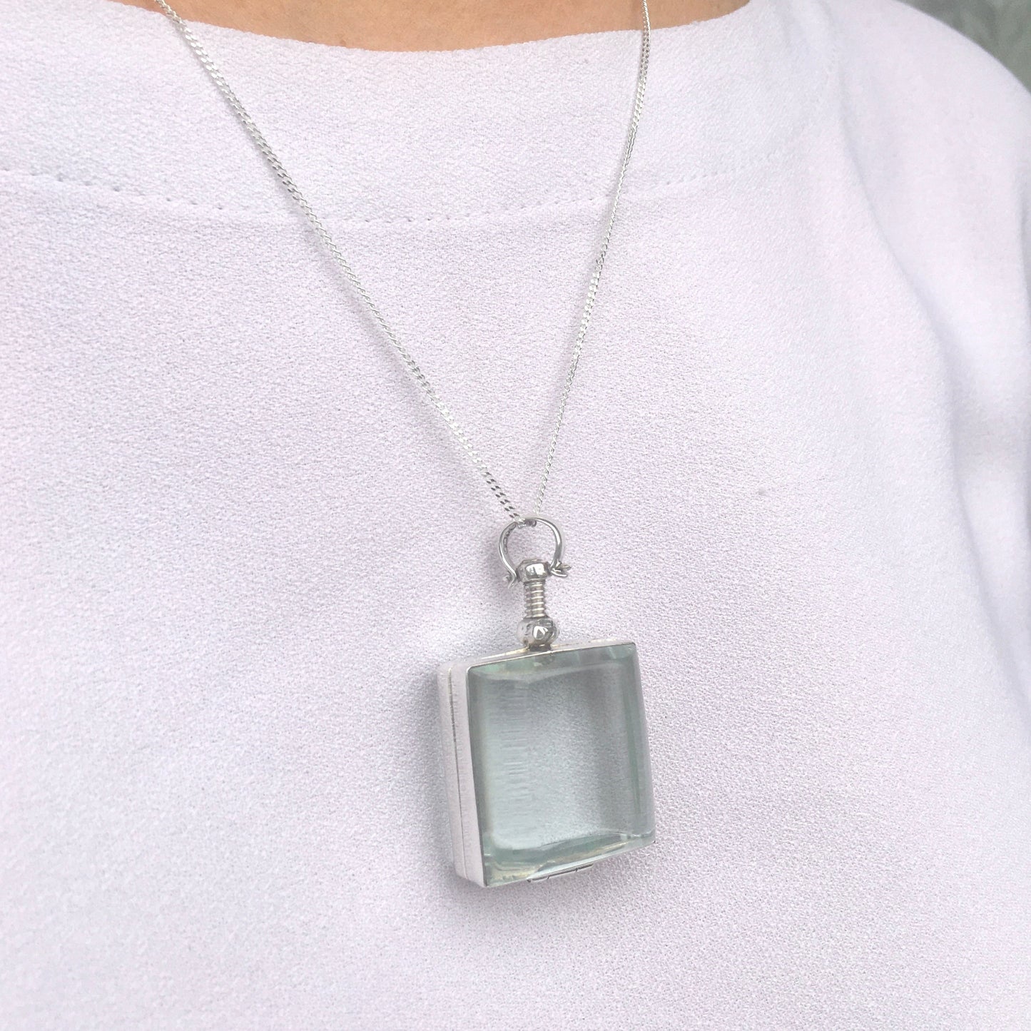 Silver Glass Photo Locket Square