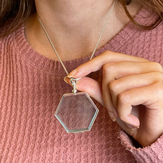 Silver Glass Photo Locket Hexagon