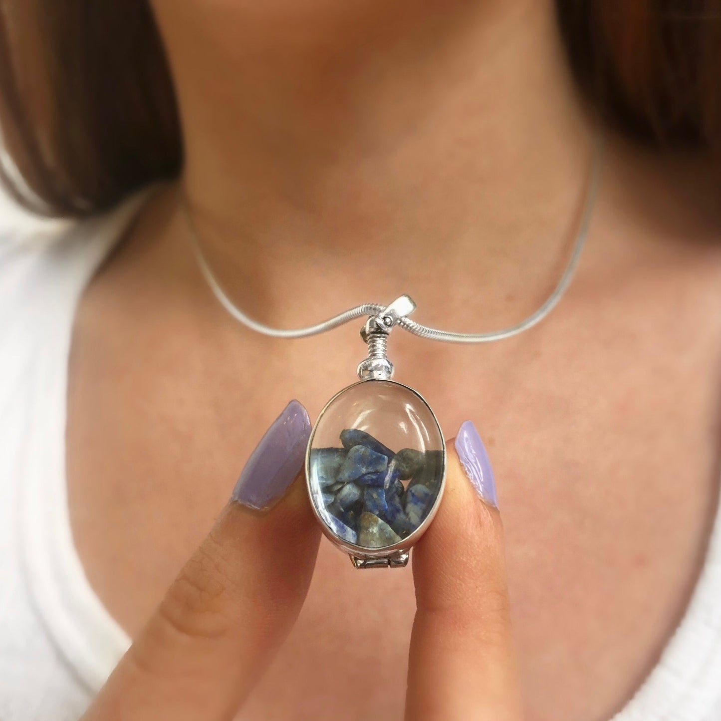Oval Sterling Silver Glass Deep Locket - Choose your size