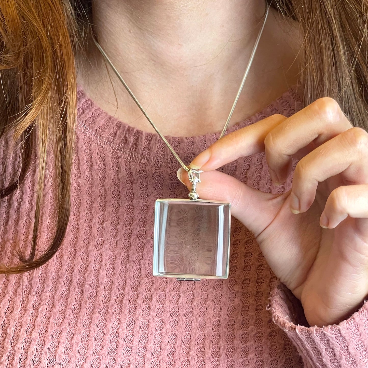 Silver Glass Photo Locket Square