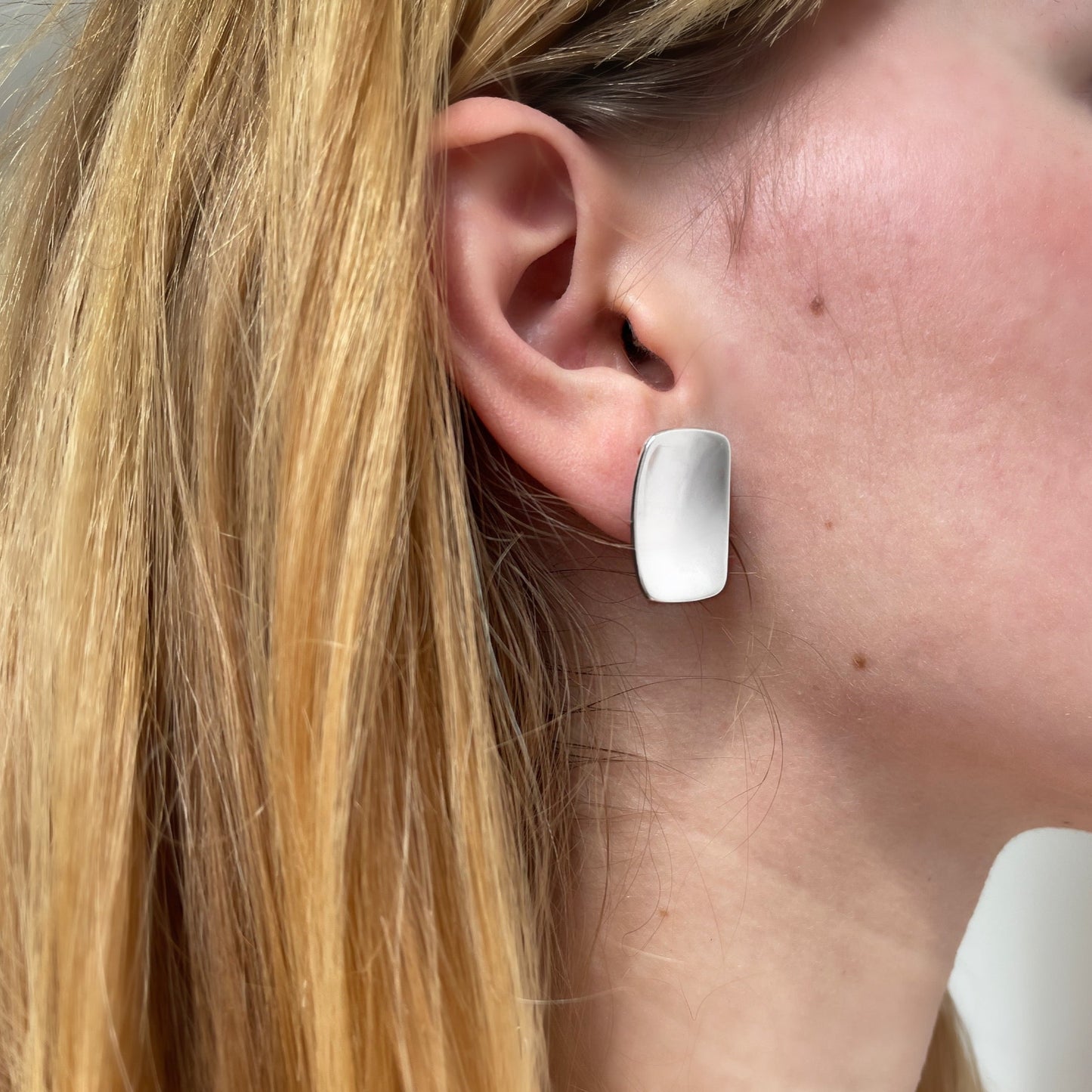 Rectangle Shield Sterling Silver Stud Earrings