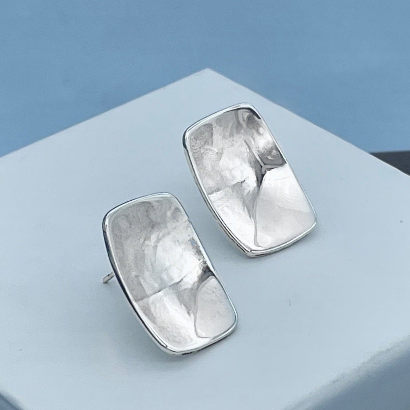 Rectangle Shield Sterling Silver Stud Earrings