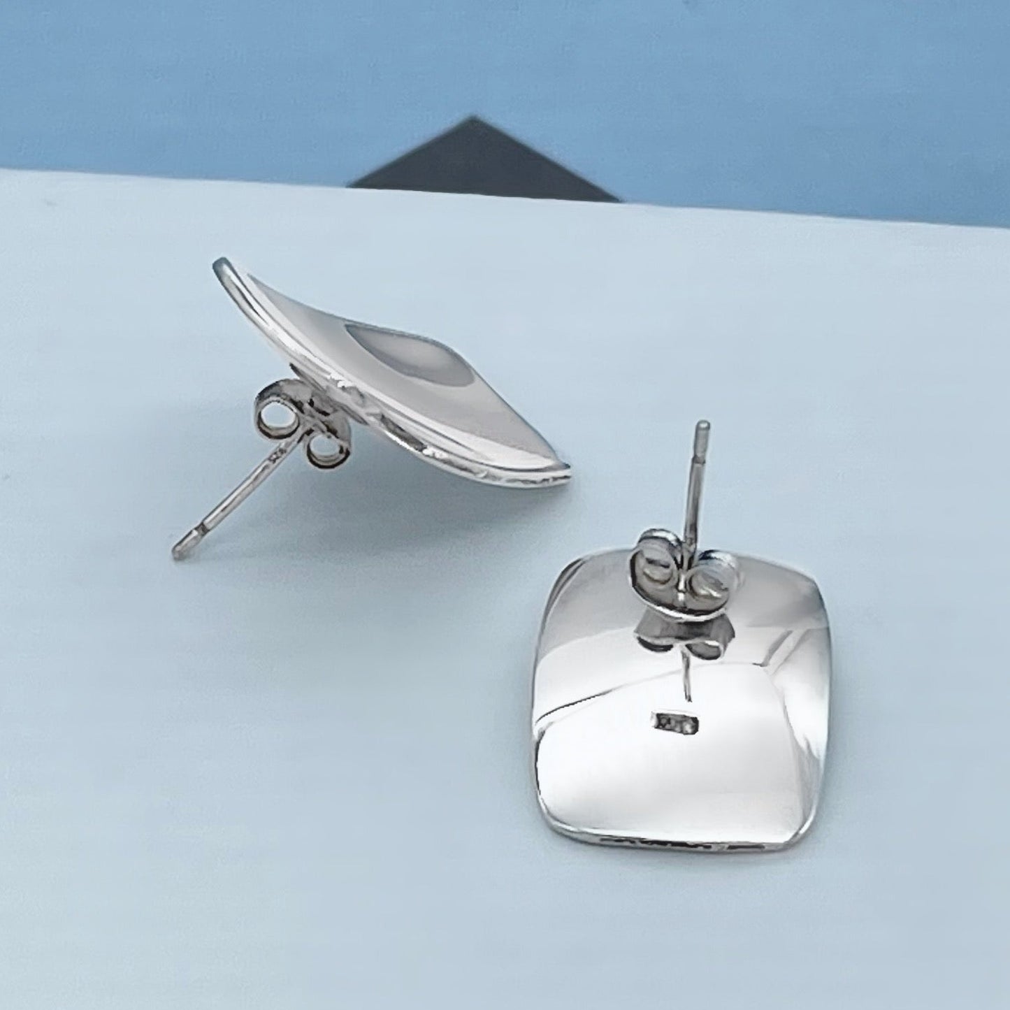 Rectangle Shield Sterling Silver Stud Earrings