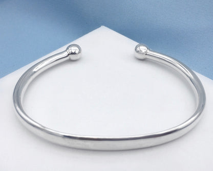 Sterling Silver Surfer Cuff Bangle Round Ends