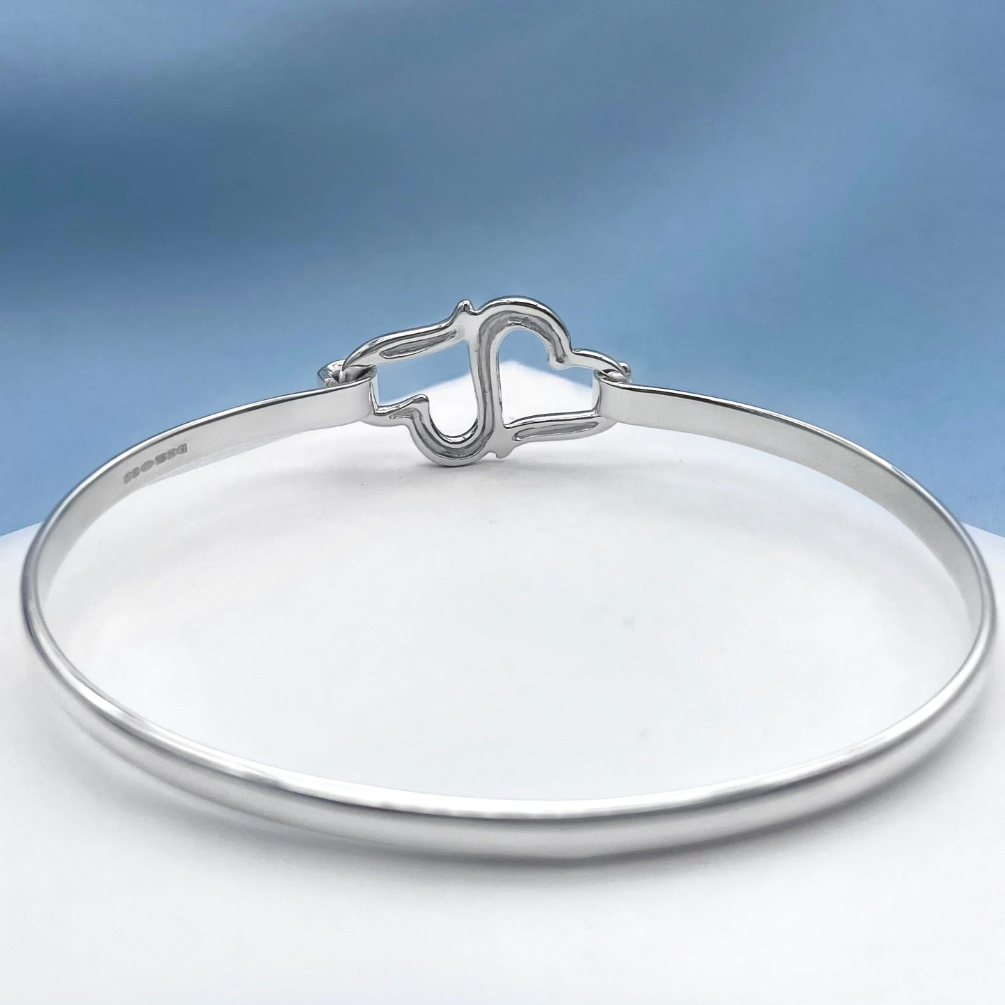 Siamese Hearts Sterling Silver Clasp Bracelet Bangle