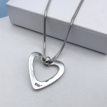 Angled Open Heart Sterling Silver Pendant