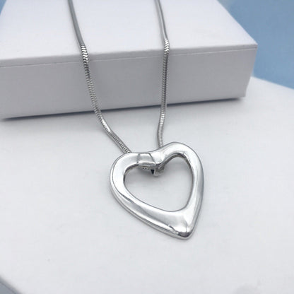 Angled Open Heart Sterling Silver Pendant