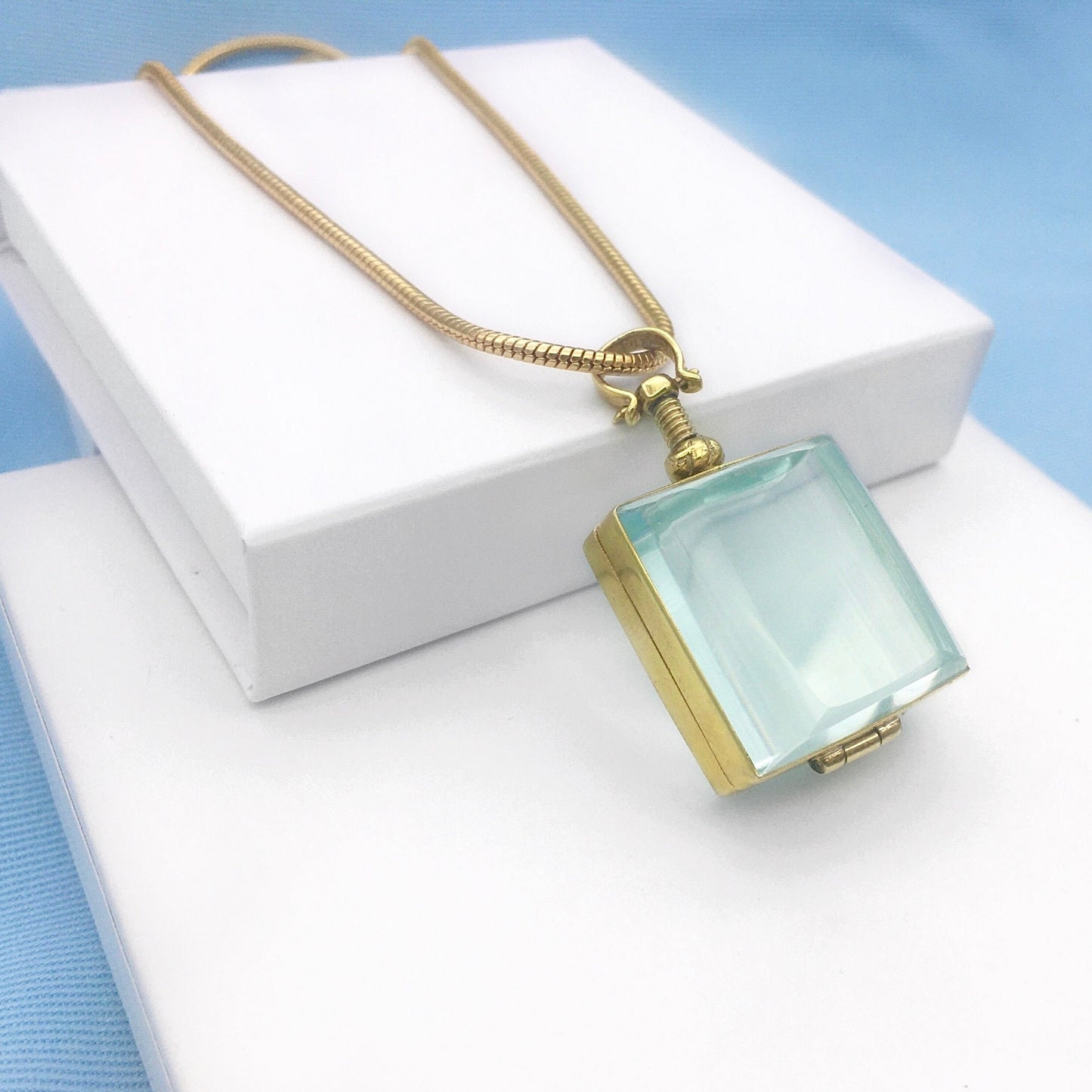 Square Shaped Gold Plated Glass Locket