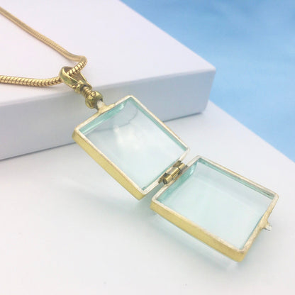 Square Shaped Gold Plated Glass Locket