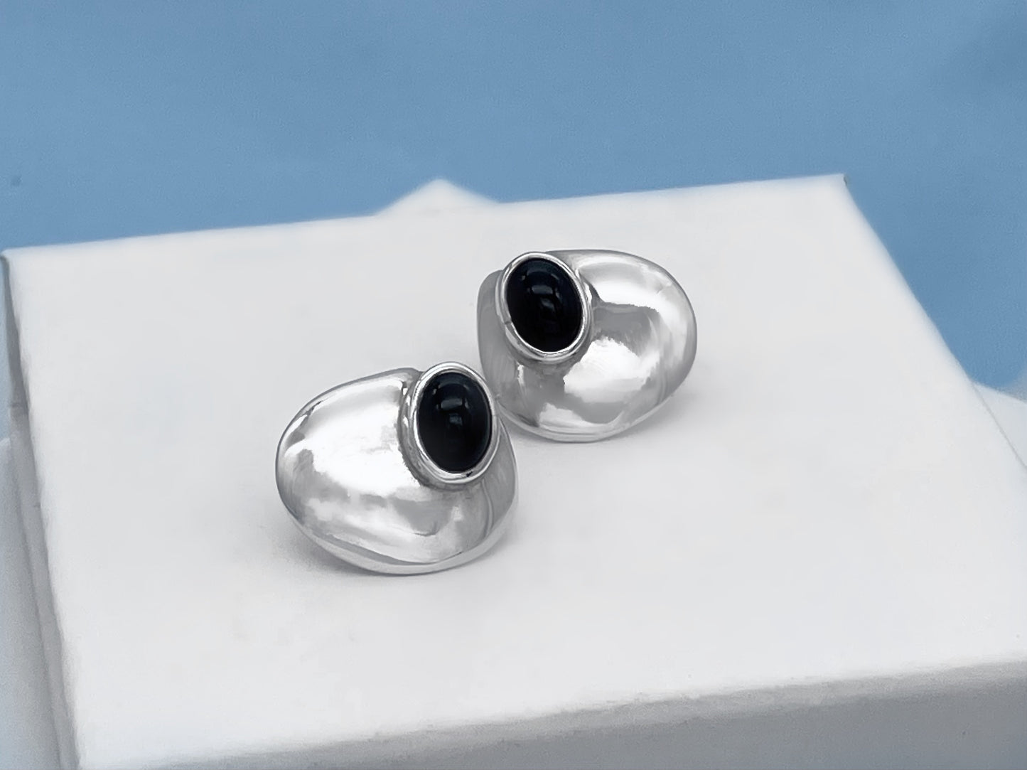 Shell and Black Onyx Sterling Silver Stud Earrings