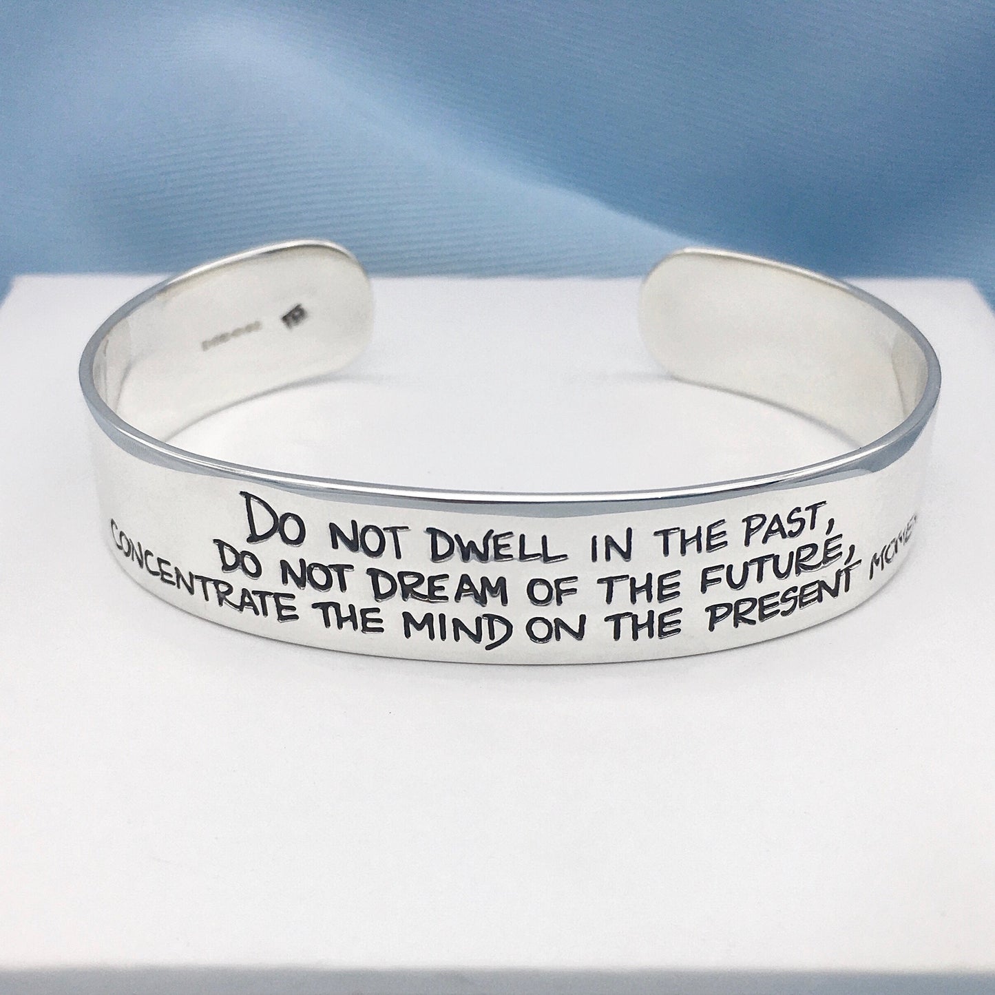 Buddha quote silver cuff bangle bracelet