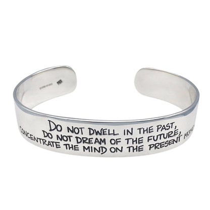 Buddha quote silver cuff bangle