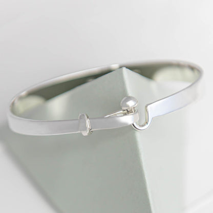 C Hook with Ball Silver Bangle Bracelet for Small Wrist