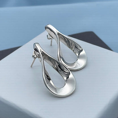 Flat Teardrop Sterling Silver Stud Earrings