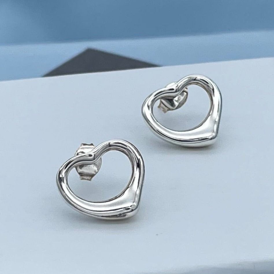 Hollow Heart Sterling Silver Stud Earrings