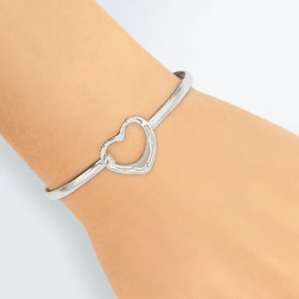 Small Hollow Heart Sterling Silver Necklace, Bangle and Earrings Set - Mon Bijoux - Mon Bijoux