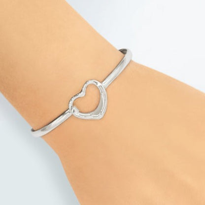 Small Hollow Heart Sterling Silver Necklace, Bangle and Earrings Set - Mon Bijoux - Mon Bijoux