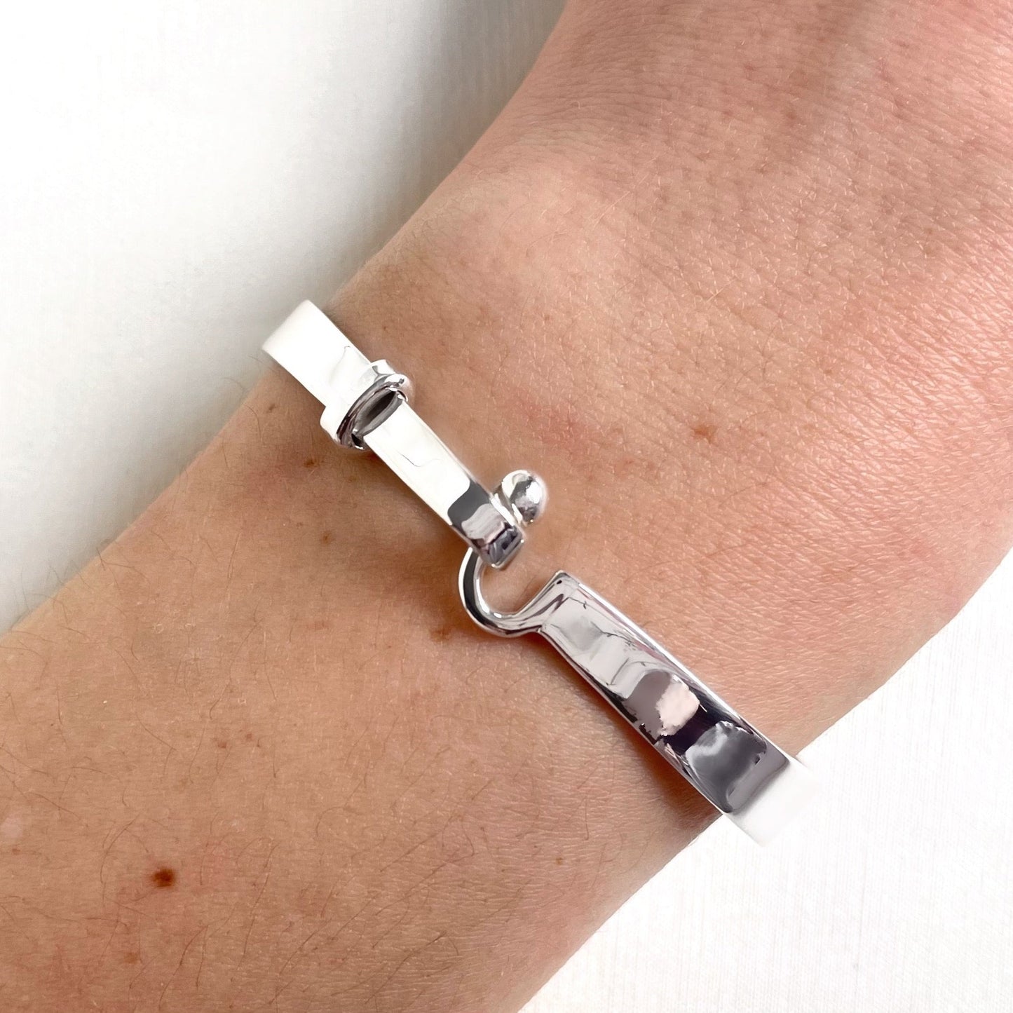 C Hook with Ball Silver Bangle Bracelet for Small Wrist