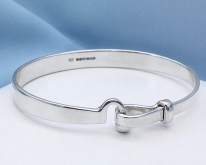 Hook and Ball Unisex Silver Bangle Large Wrist