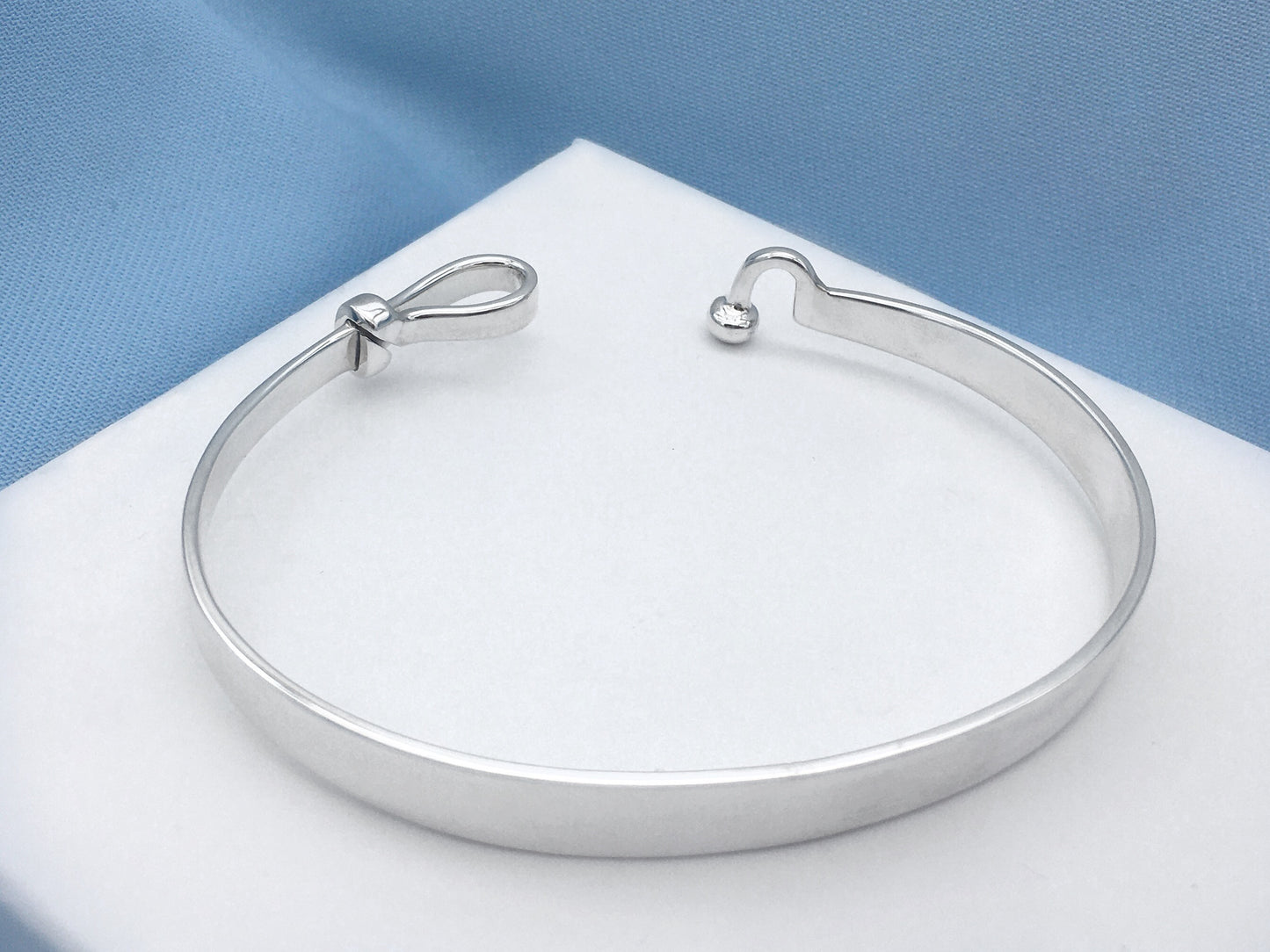 Hook and Ball Unisex Silver Bangle Large Wrist