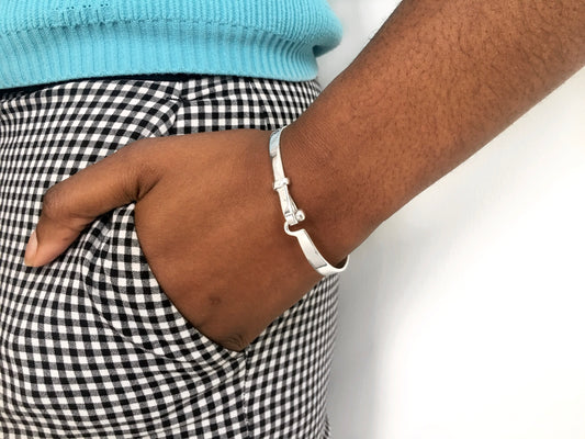 Hook and Ball Unisex Silver Bangle Large Wrist